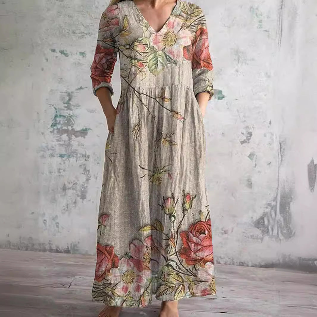 Ivory Floral Whimsy Bohemian Maxi Dress