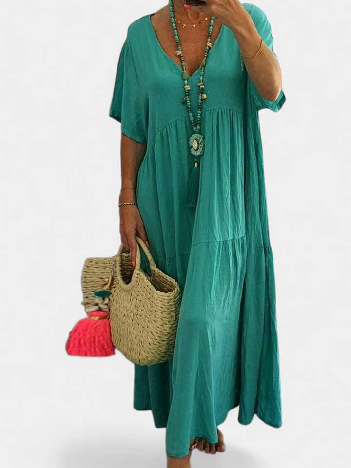 LINNEA | Elegant Ruffled V-Neck Maxi Dress
