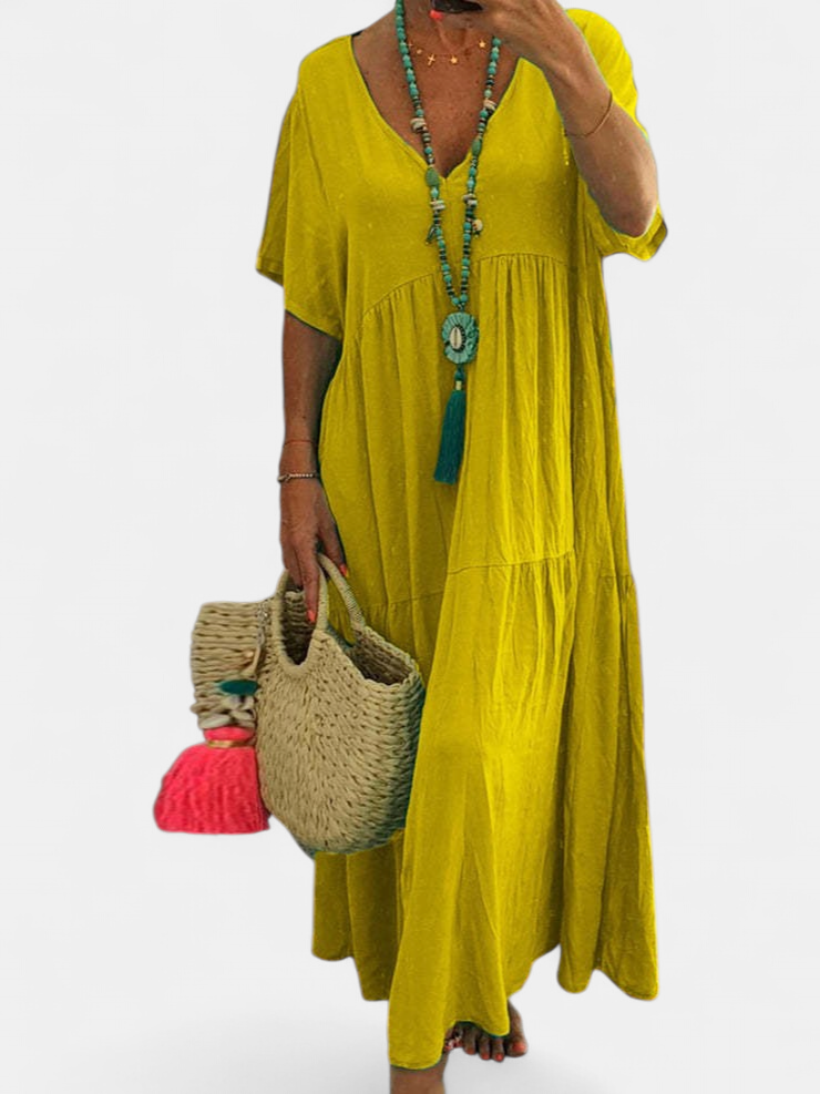 LINNEA | Elegant Ruffled V-Neck Maxi Dress