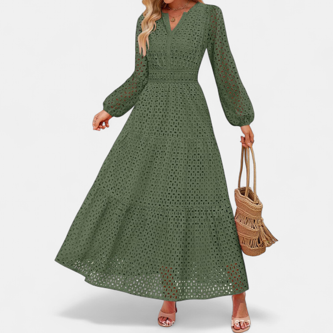 ODETTE | Flowing Maxi Dress with Eyelet V-Neck