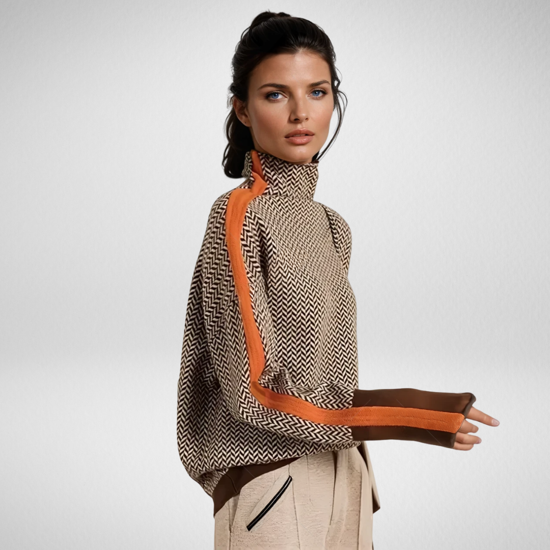 Clemence - Striped Turtleneck Sweater with Contrast Details