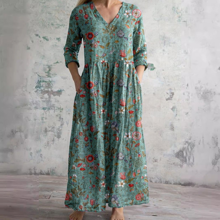 Ivory Floral Whimsy Bohemian Maxi Dress