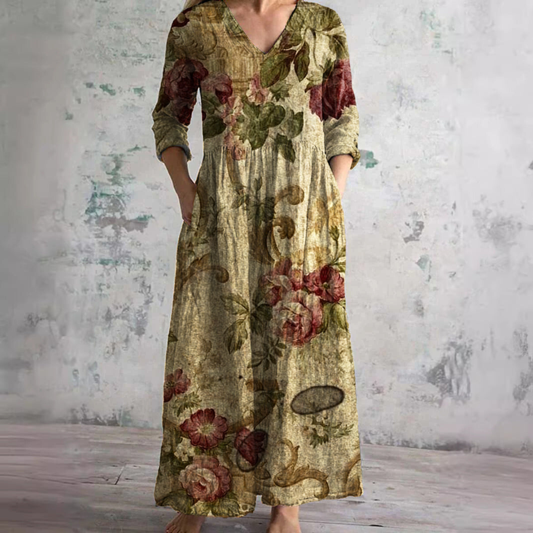 Ivory Floral Whimsy Bohemian Maxi Dress