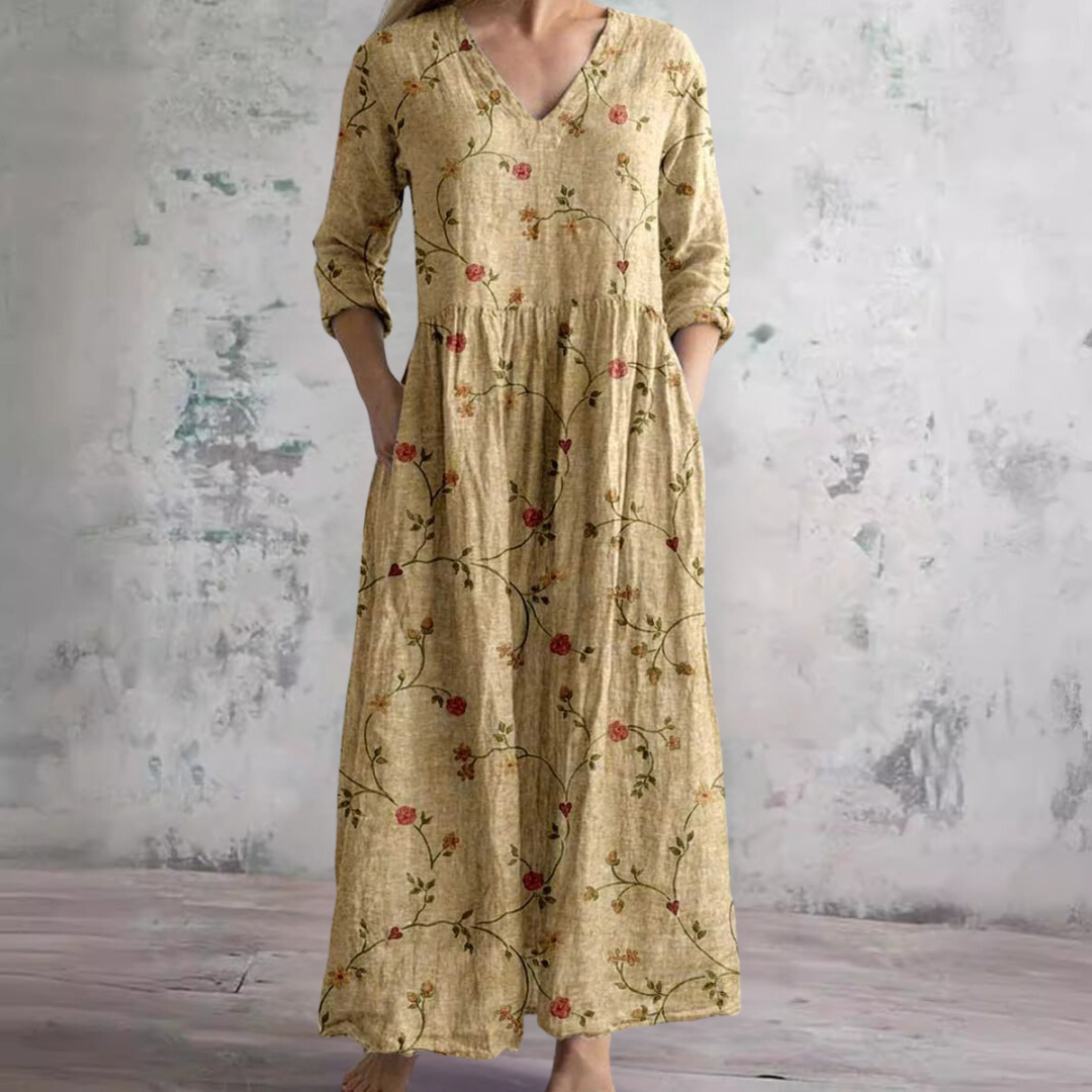 Ivory Floral Whimsy Bohemian Maxi Dress