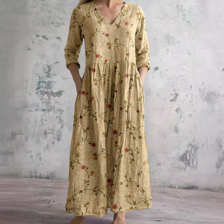 Ivory Floral Whimsy Bohemian Maxi Dress