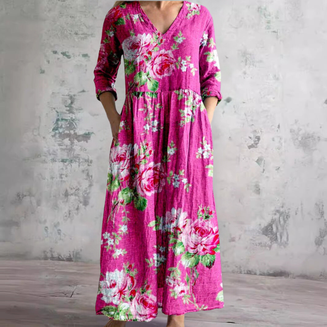 Ivory Floral Whimsy Bohemian Maxi Dress