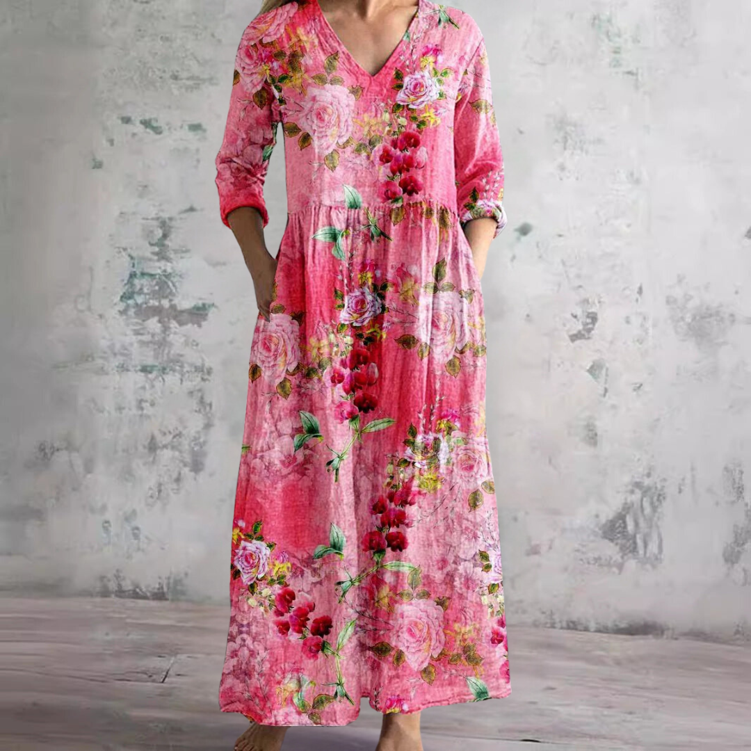 Ivory Floral Whimsy Bohemian Maxi Dress