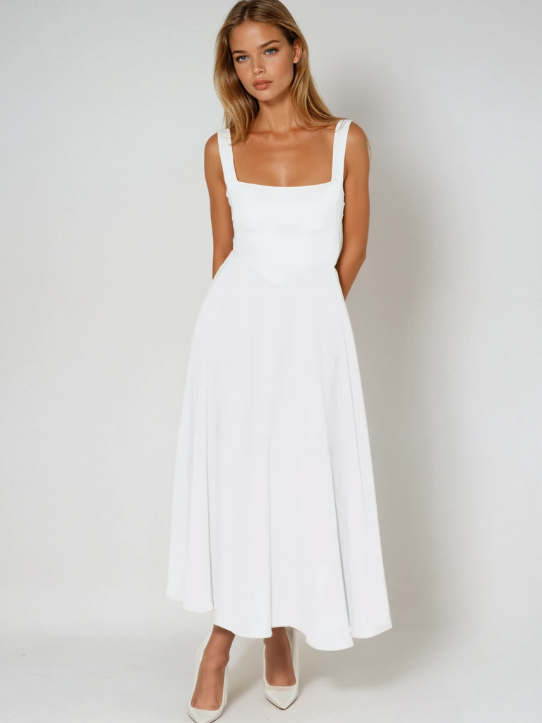Trinity - Chic Solid Sleeveless A-Line Midi Dress