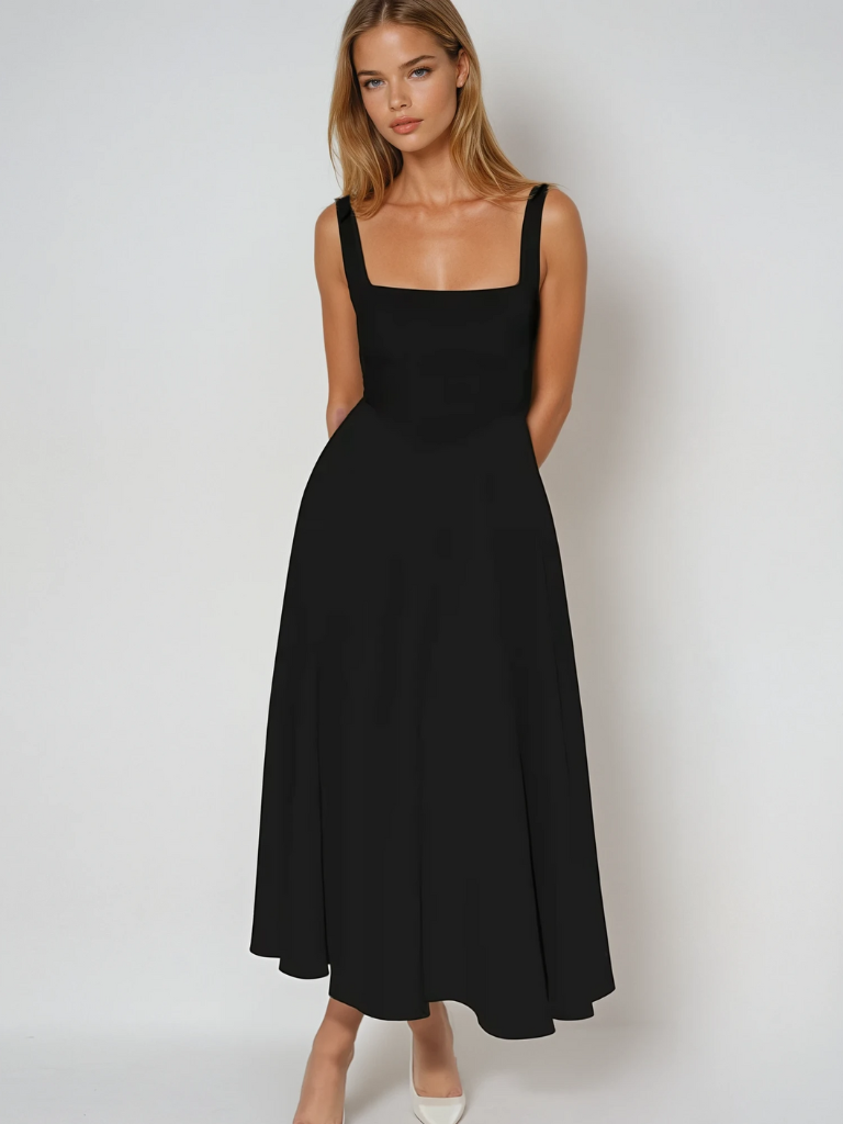 Trinity - Chic Solid Sleeveless A-Line Midi Dress