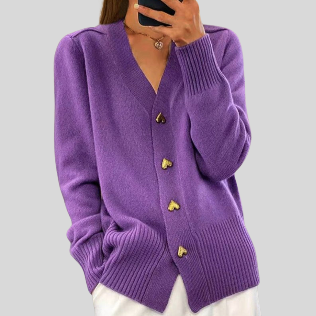 Zadie | Cozy Knit Cardigan with Heart-Shaped Buttons for Women