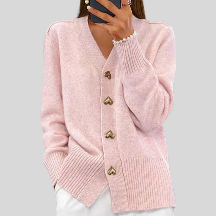 Zadie | Women's Soft Knit Cardigan Featuring Heart-Shaped Buttons