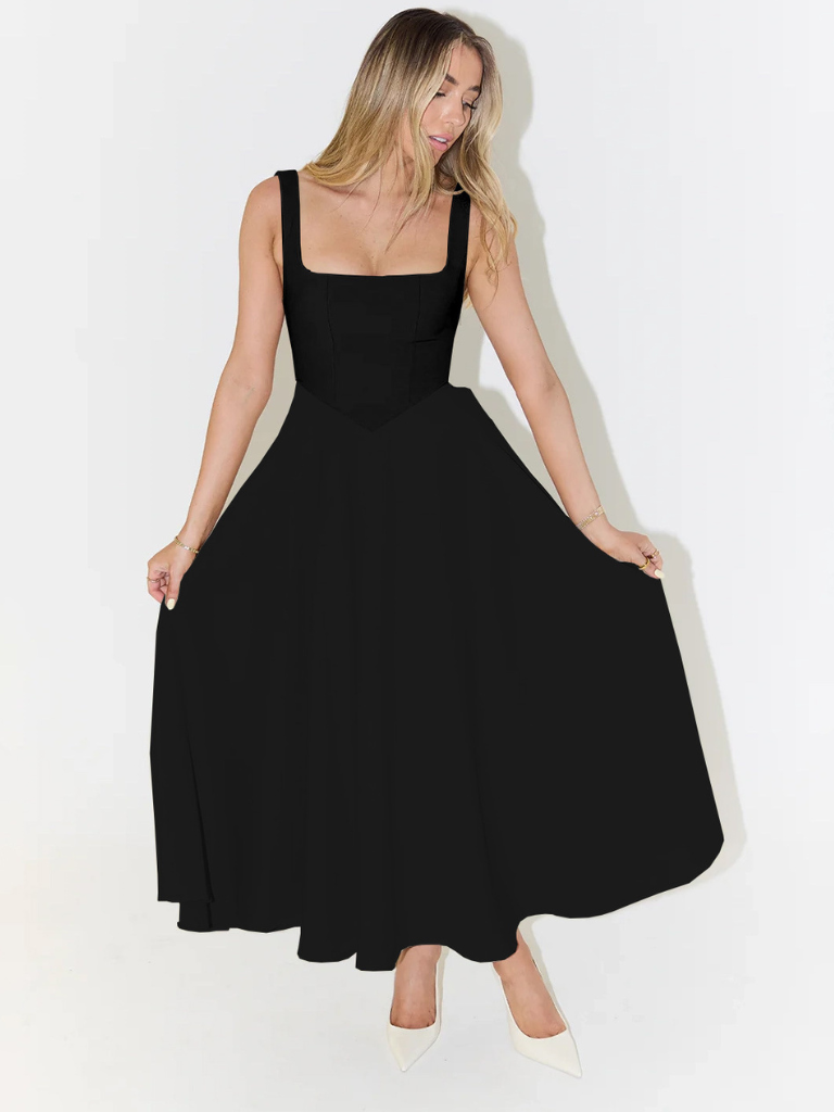 Trinity - Chic Solid Sleeveless A-Line Midi Dress