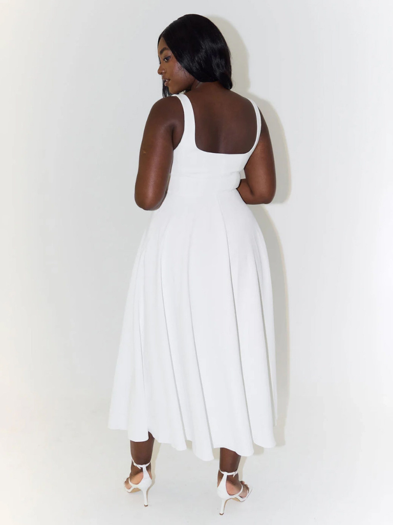 Trinity - Chic Solid Sleeveless A-Line Midi Dress