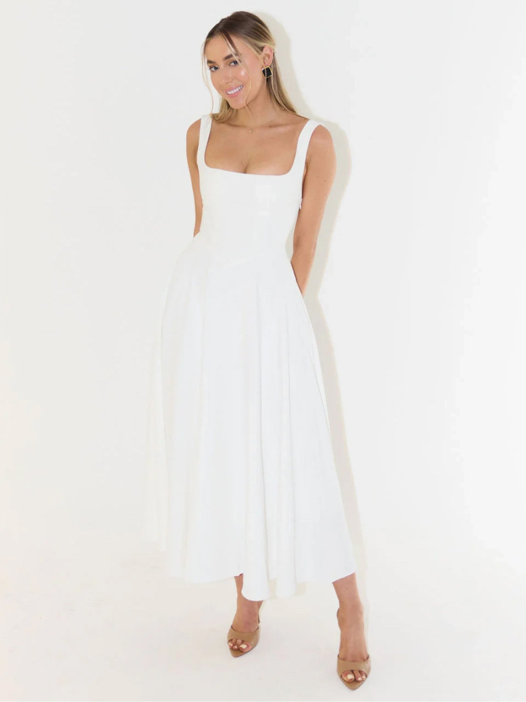 Trinity - Chic Solid Sleeveless A-Line Midi Dress