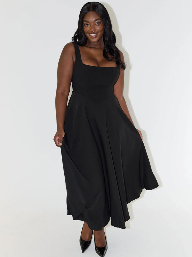 Trinity - Chic Solid Sleeveless A-Line Midi Dress