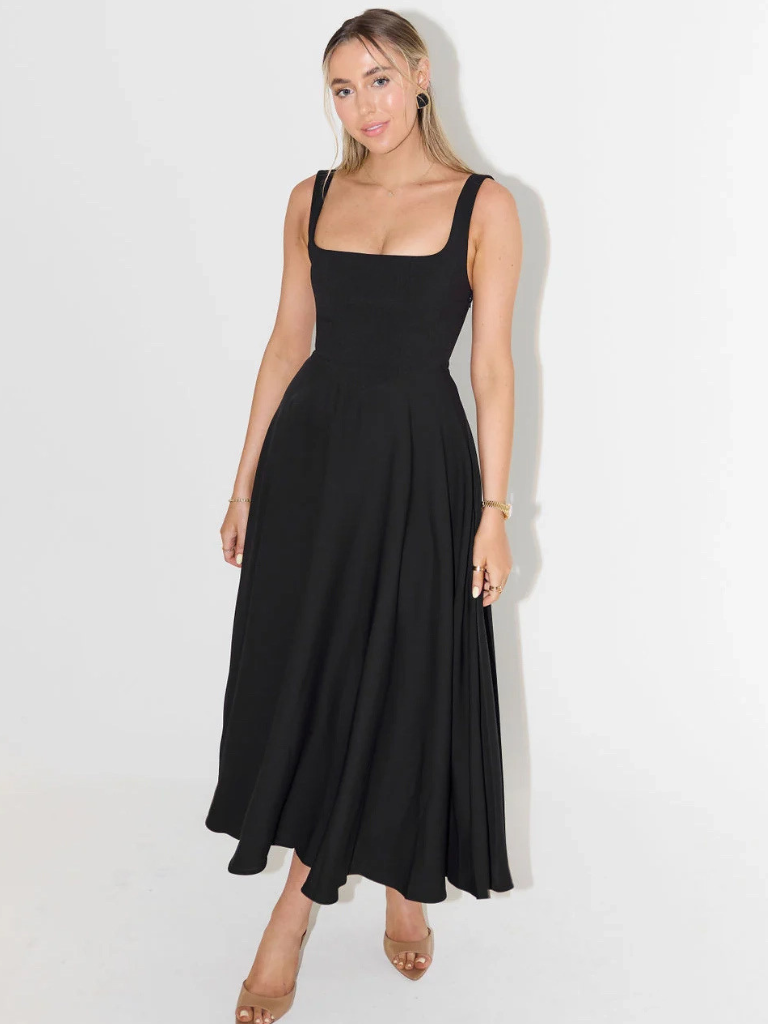 Trinity - Chic Solid Sleeveless A-Line Midi Dress