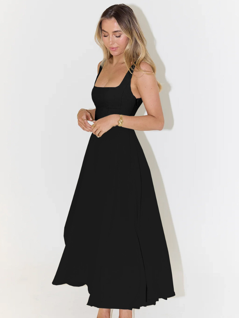 Trinity - Chic Solid Sleeveless A-Line Midi Dress