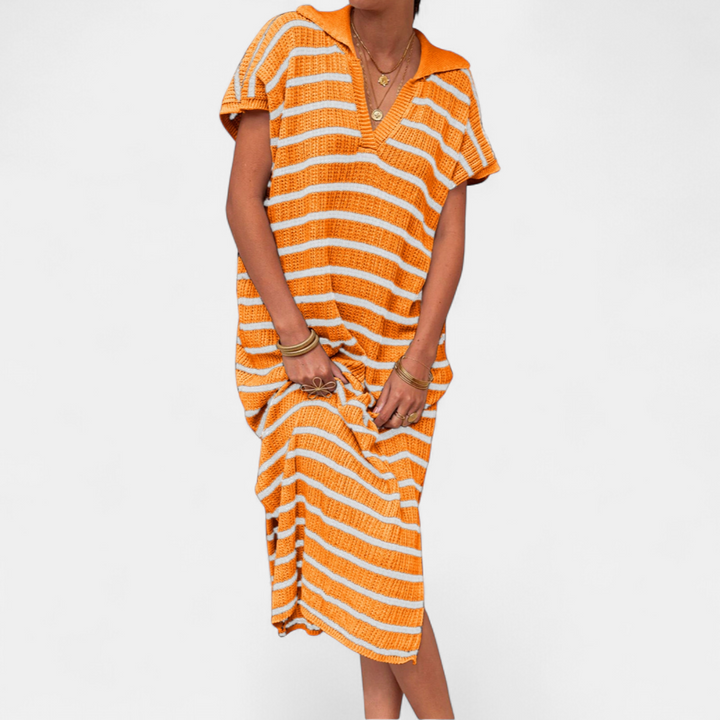 NADIA | Striped V-Neck Knit Maxi Gown