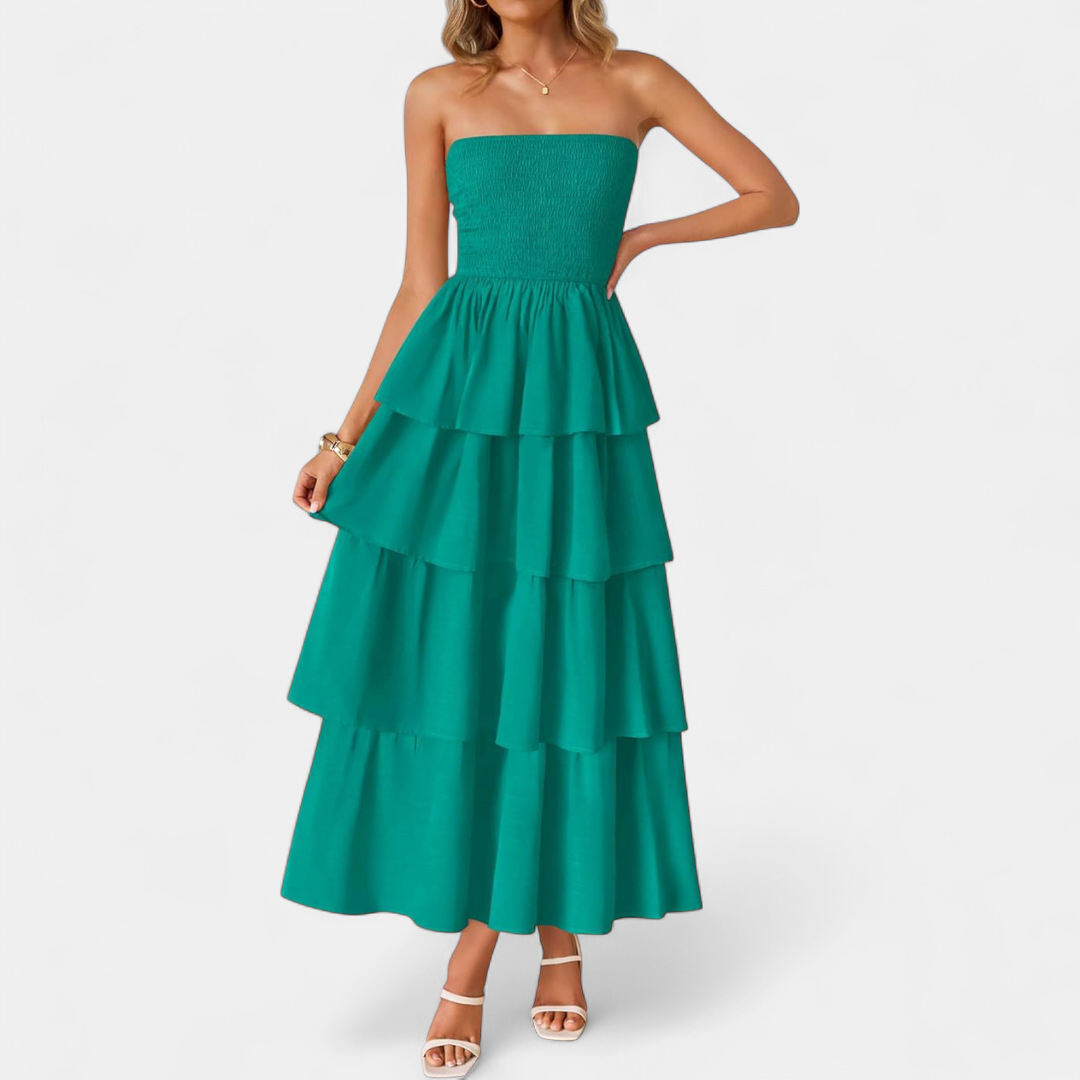 SOLANA | Bohemian Tiered Strapless Maxi Dress