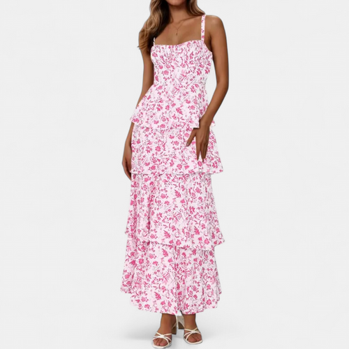 Celia Floral Bow-Tie Tiered Maxi Dress