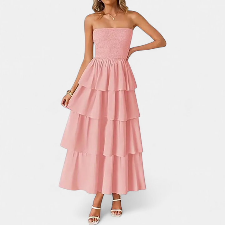 SOLANA | Bohemian Tiered Strapless Maxi Dress