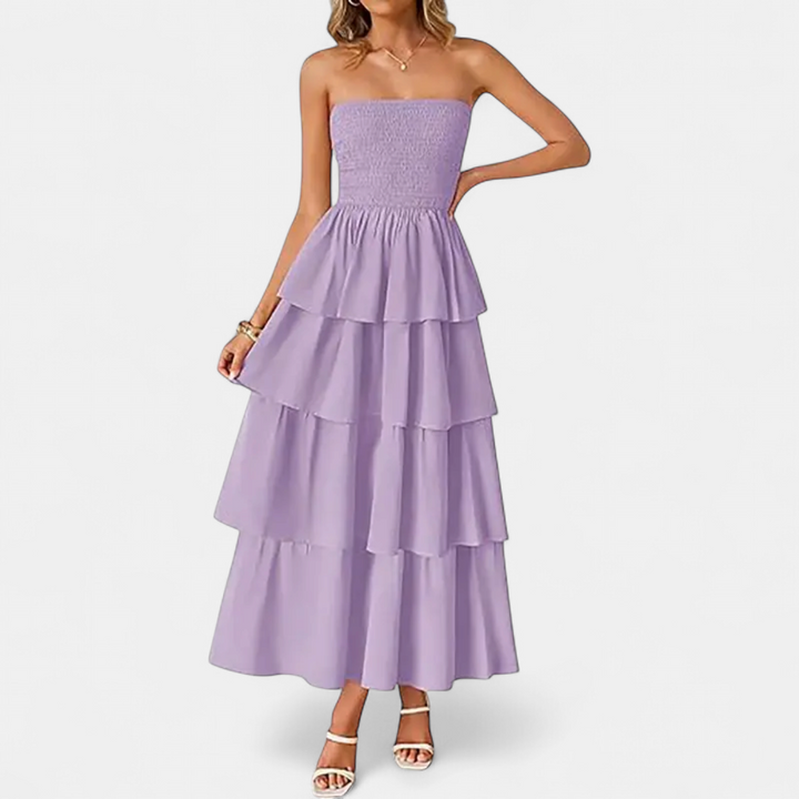 SOLANA | Bohemian Tiered Strapless Maxi Dress