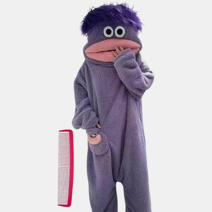 Women's Fleece Onesie Pajamas with Cartoon Monster Hood