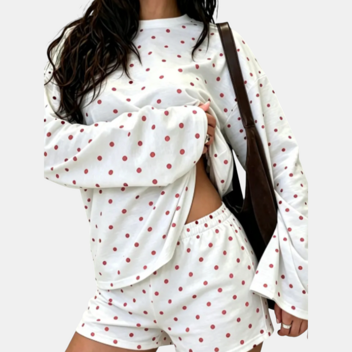 Women's Oversized Long Sleeve Lounge Top and Shorts Set