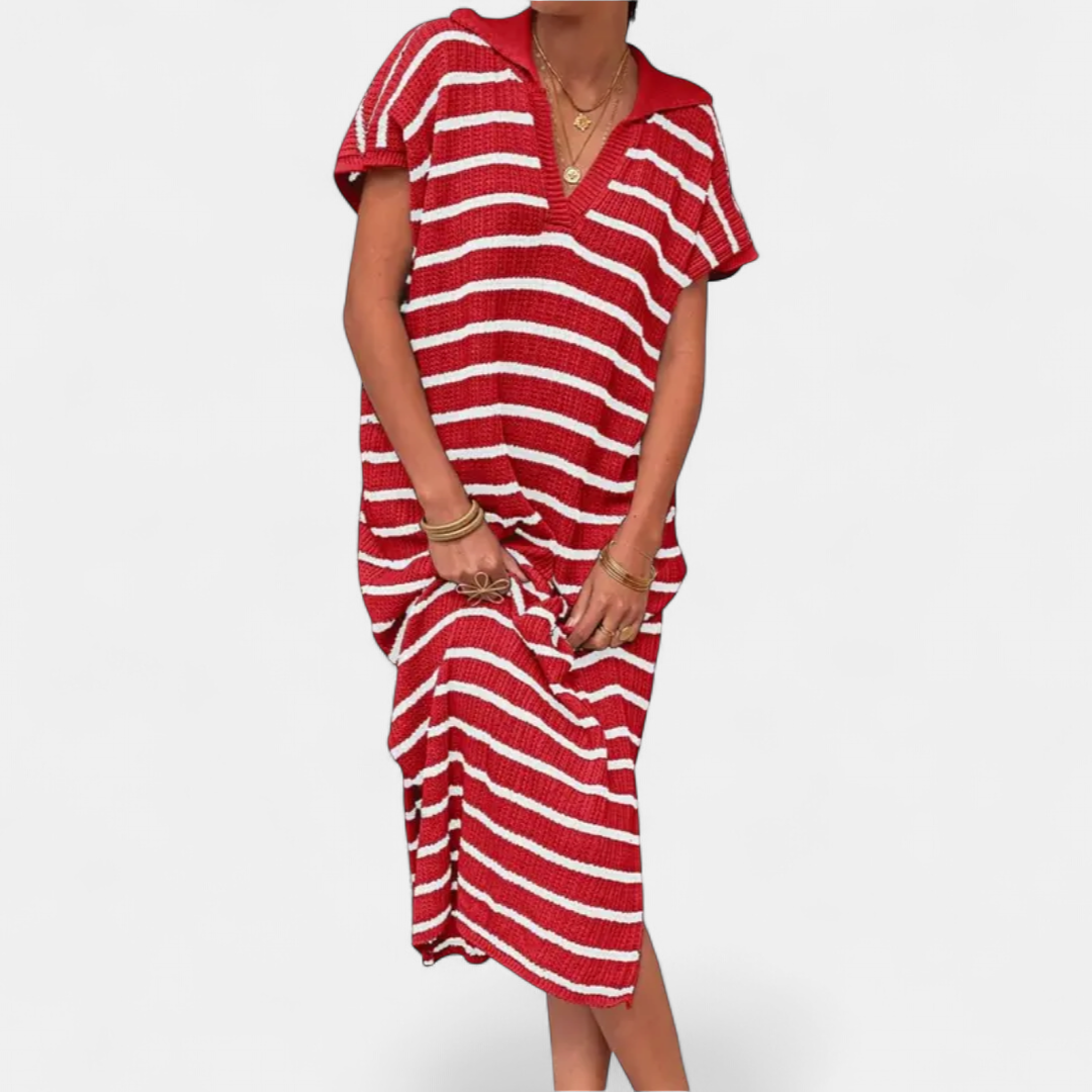 NADIA | Striped V-Neck Knit Maxi Gown