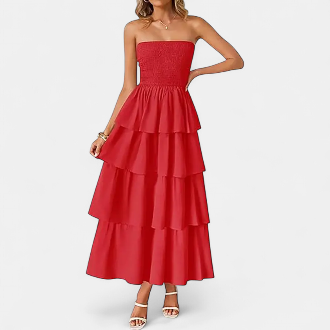 SOLANA | Bohemian Tiered Strapless Maxi Dress