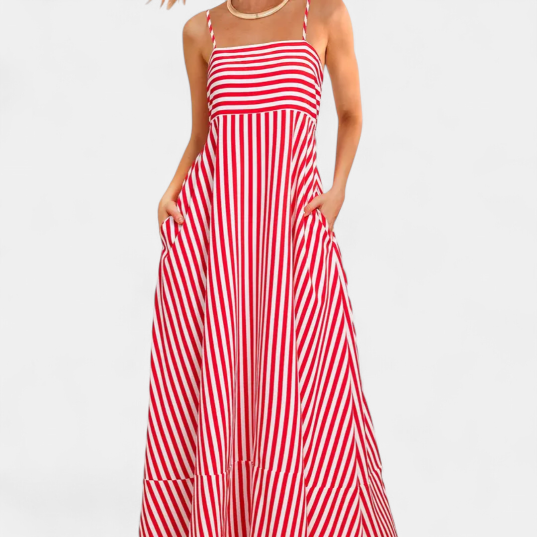 SOLARA | Bohemian Striped Sleeveless Maxi Dress