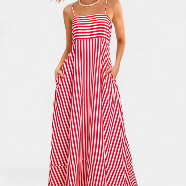 SOLARA | Bohemian Striped Sleeveless Maxi Dress