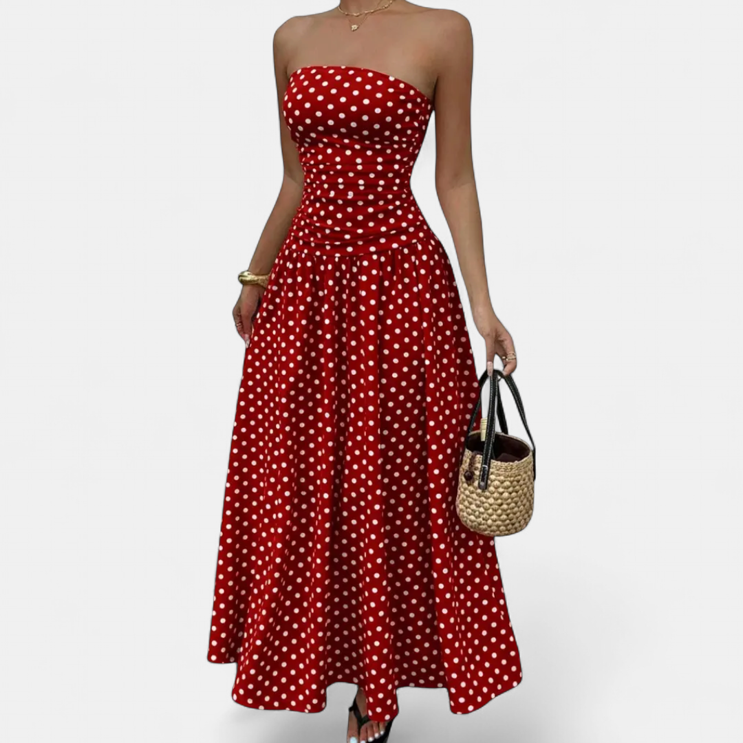 ODESSA | Ruffled Maxi Dress with Polka Dot Print