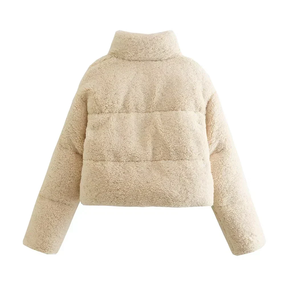 Bronwen Women's Sherpa Puffer Jacket with Funnel Neck and Full Zip