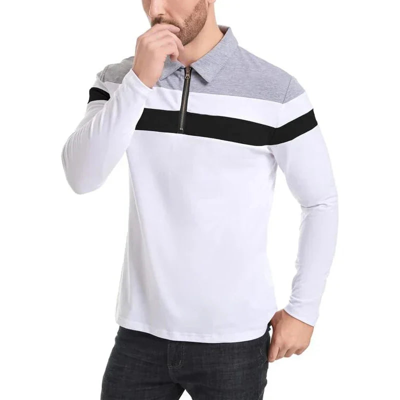 Striped Polo Shirt with Zipper