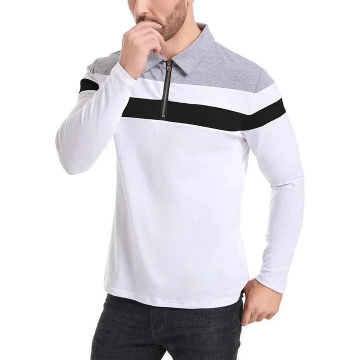 Striped Polo Shirt with Zipper