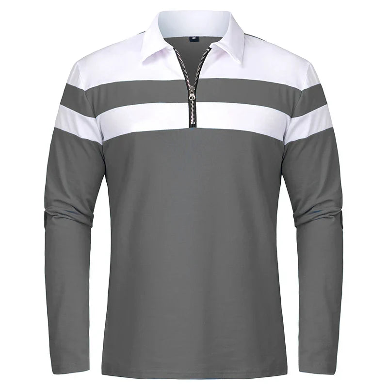 Striped Polo Shirt with Zipper