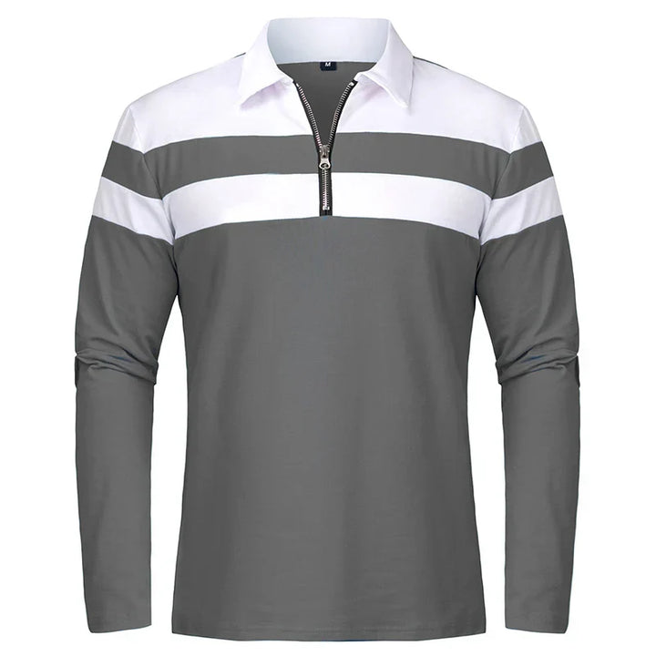 Striped Polo Shirt with Zipper