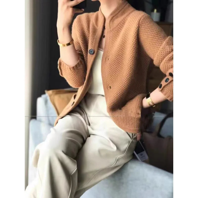 Elara | Women's Structured Knit Cardigan with Contemporary Stand Collar