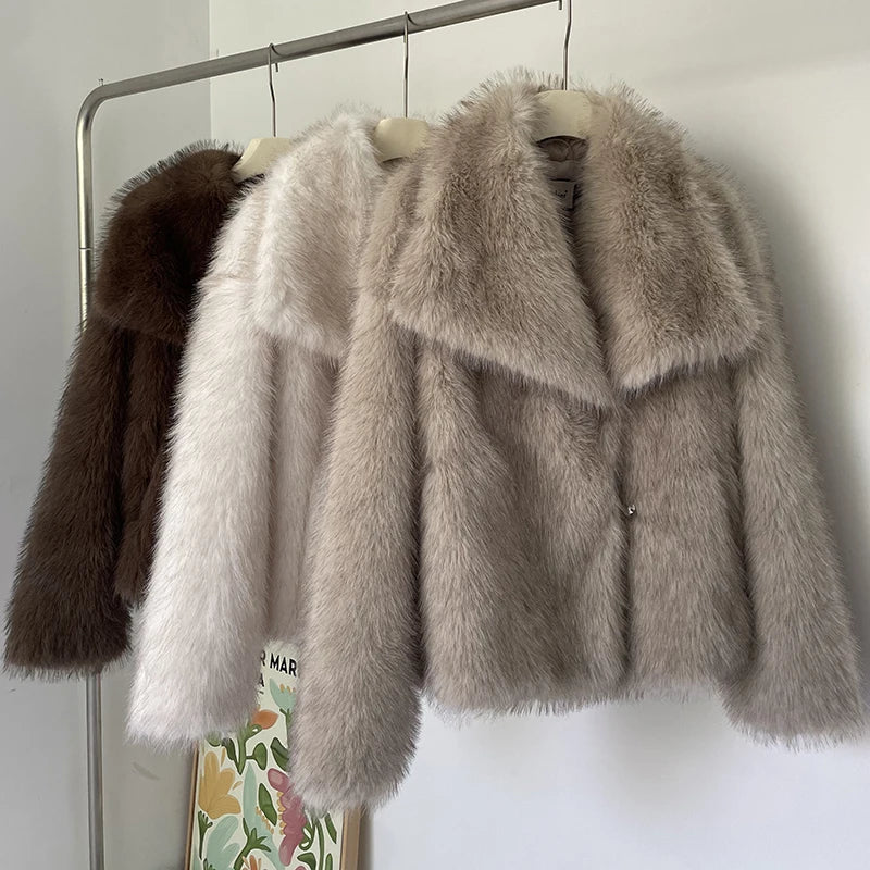 Corinne | Women's Faux Fur Coat with Oversized Shawl Collar