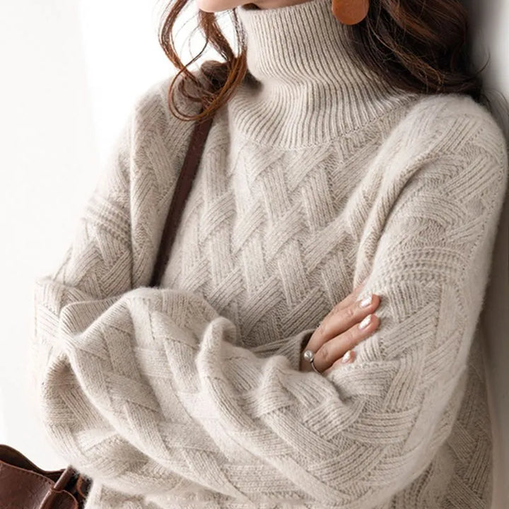 Valentina | Women's Cashmere Blend Turtleneck with Basket Weave Knit