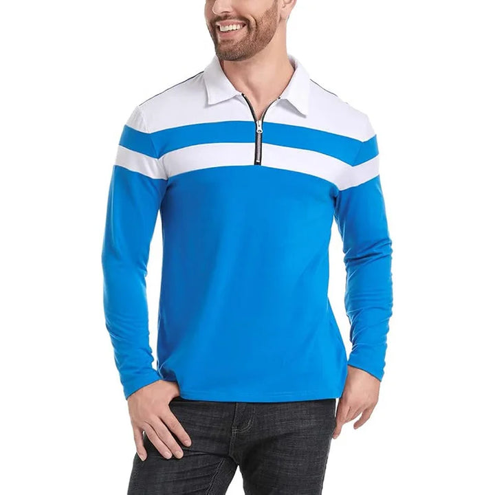 Striped Polo Shirt with Zipper