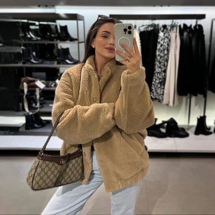 Adelaide Women's Teddy Faux Fur Coat with Drop Shoulder Design