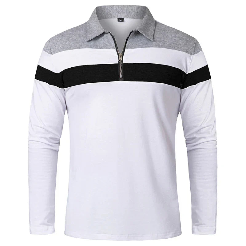 Striped Polo Shirt with Zipper