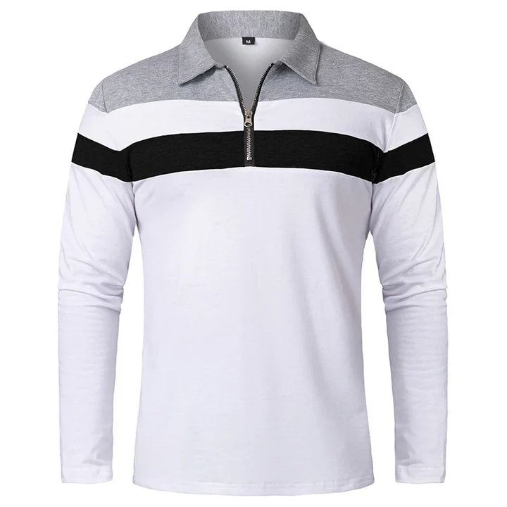 Striped Polo Shirt with Zipper