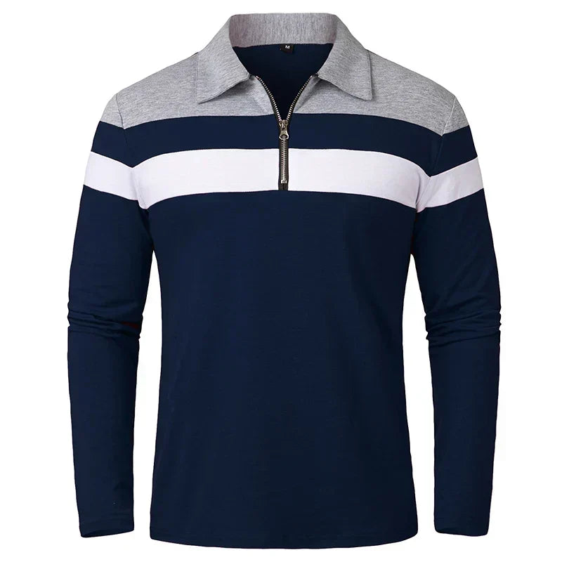 Striped Polo Shirt with Zipper