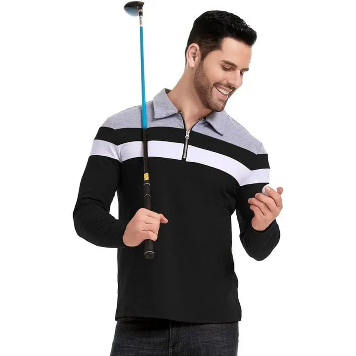 Striped Polo Shirt with Zipper