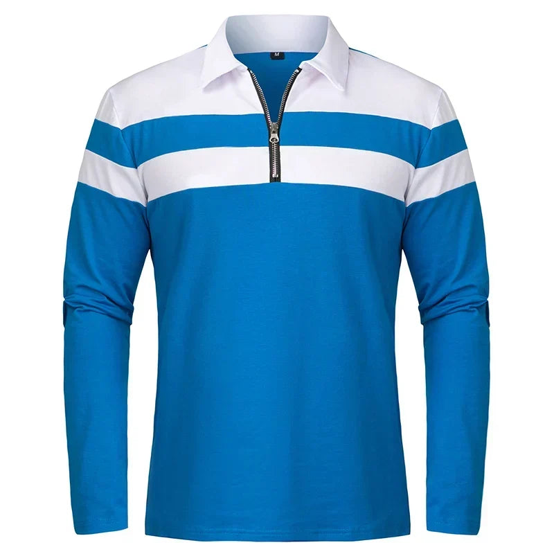 Striped Polo Shirt with Zipper