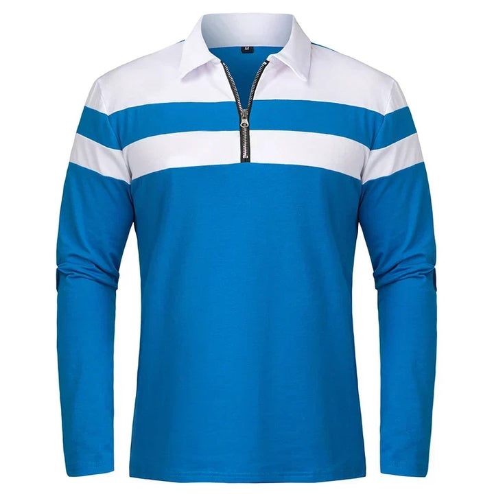 Striped Polo Shirt with Zipper