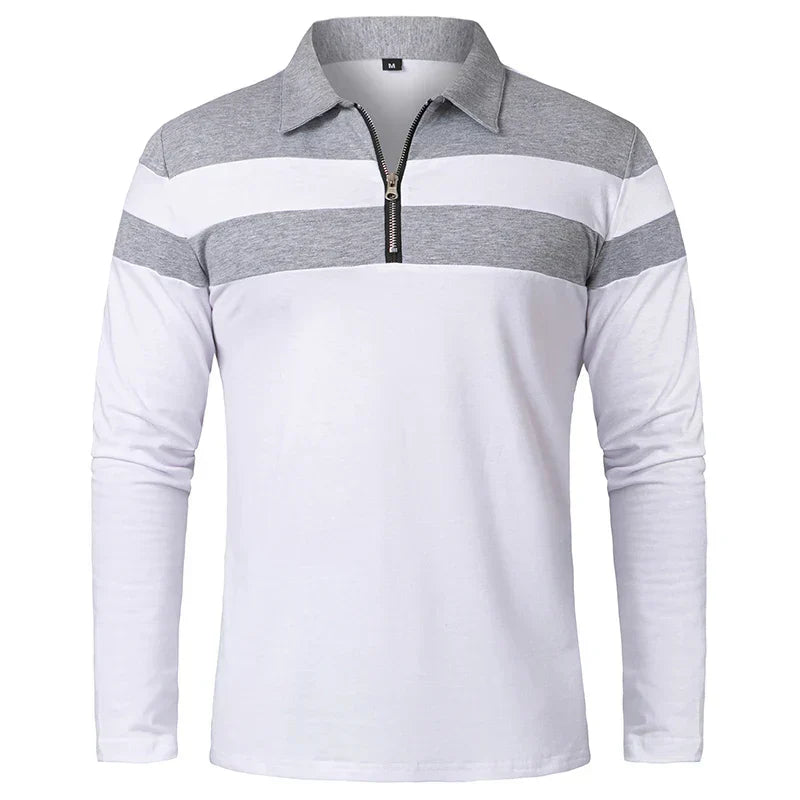 Striped Polo Shirt with Zipper